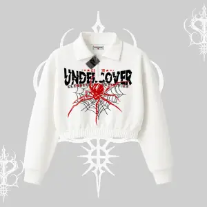 Beyaz Crop Yarım Fermuarlı Sweatshirt Spider Undercover