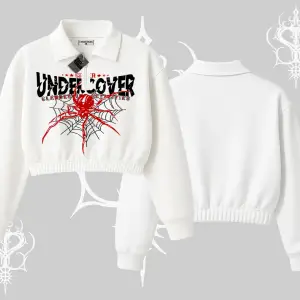 Beyaz Crop Yarım Fermuarlı Sweatshirt Spider Undercover