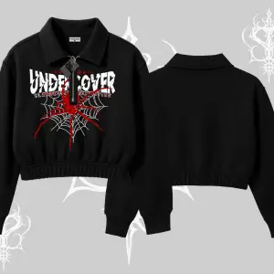 Beyaz Crop Yarım Fermuarlı Sweatshirt Spider Undercover
