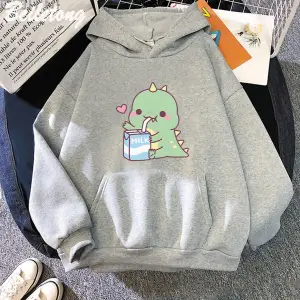 Beyaz Dinozor boy karikatür Hoodie sevimlikız rahat komik lar için Ka