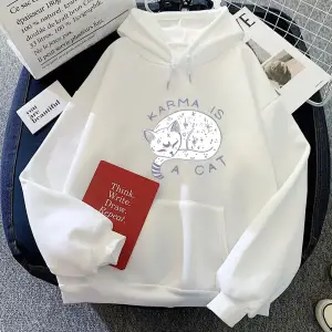 Beyaz Eras turu Karma bir kedi 2D Hoodies Casual boy