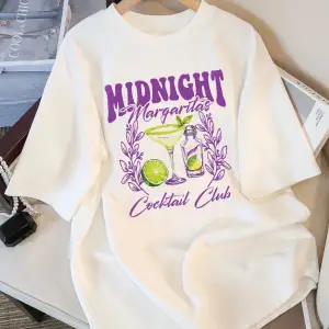 Beyaz Gece yarısı Margaret Kokteyl Kulübü Tasarım Tee O-Boyun Gevşek Trendy Üst R