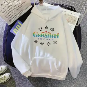 Beyaz Genshin darbe Hoodie oyunu Animeyedi elemanları Harajukui kaza