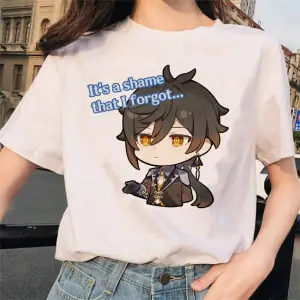 Beyaz Genshin Darbe Zhong Li Morax Tees Kısa Sleeve100 Yaz Karikatür Streetweed