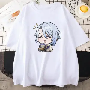 Beyaz Genshin Etki Karikatür T Kamisato Ayato Oyunu Kawaii Süt Çay Baskılı Büyü