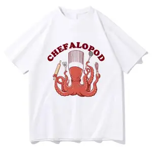 Beyaz Gil Sadece 86d Balık Tshirt Ahtapot Şef Komik/ Harajuku Yaz Üstleri U