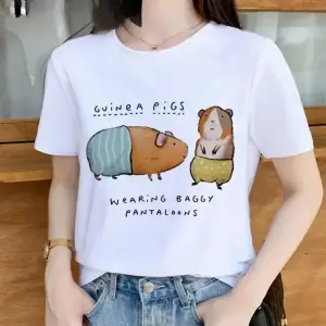 Beyaz Gine domuzu yaz eğlenceli baskı Harajuku üstleri ayanlar temelk