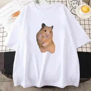 Beyaz Hamster Meme Kawaii Karikatür Grafik baskılı Yaz li l