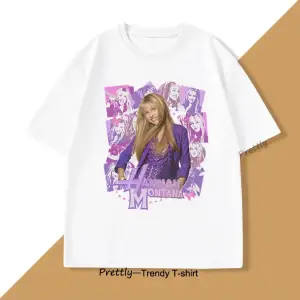 Beyaz Hannah Montana Baskı T Tee Sokak Üstleri Haraju