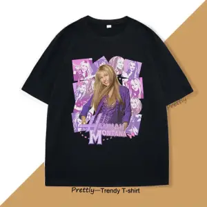 Beyaz Hannah Montana Baskı T Tee Sokak Üstleri Haraju