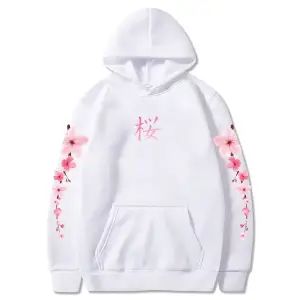 Beyaz Japon Çiçeği Sakura Grafik Hoodiesahat Rahat KarikatürK
