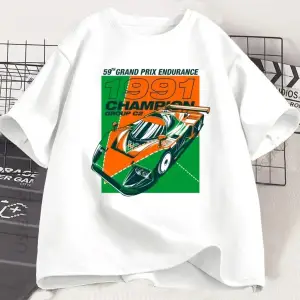 Beyaz Japon Tarzı 787B Yıldönümü Retro baskılı Yuvarlak Boyun