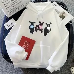 Beyaz Jazmin-fasulye koyun grafik Hoodies Sudaderasuzun kollu Un