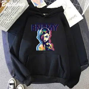 Beyaz Jinx Arcane Hoodie DÜŞMAN Serin Grafik Sudaderas S