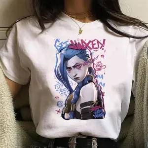 Beyaz Jinx Arcane Maymun Anime Cosplay Tees Unisex Grunge Estetik Ka