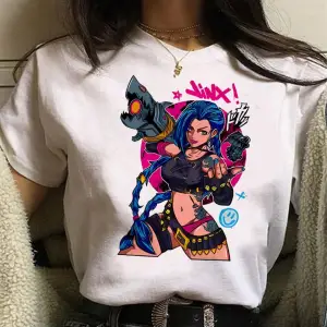 Beyaz Jinx Arcane Maymun Anime Cosplay Tees Unisex Grunge Estetik Ka