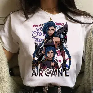 Beyaz Jinx Arcane Maymun Anime Cosplay Tees Unisex Grunge Estetik Ka