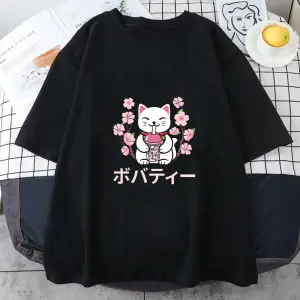 Beyaz Kabarcık Boba Süt Çay Sevimli Kedi Grafik japon animesi anlar Yaz için Tops