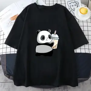 Beyaz Kabarcık Boba Süt Çay Yaz Yeni Sevimli Panda Baskı Düz