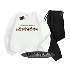 Beyaz Kapşonlu Handsome Detaylı ikili TAKIM