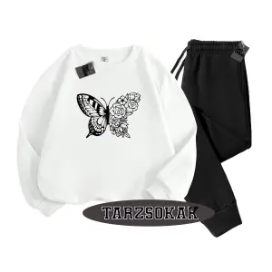 Beyaz Kapşonlu kelebek çiçek Detaylı ikili TAKIM