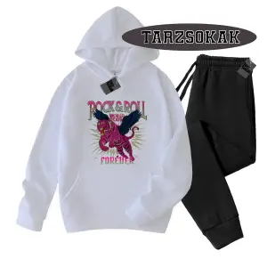 Beyaz Kapşonlu RockRoll Detaylı ikili TAKIM