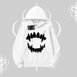 Beyaz Kapşonlu Sweatshirt Vampir Dış