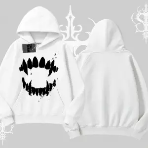 Beyaz Kapşonlu Sweatshirt Vampir Dış
