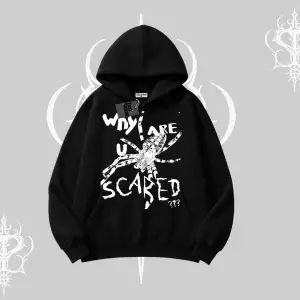 Beyaz Kapşonlu Sweatshirt Why are u Scared