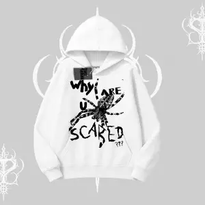 Beyaz Kapşonlu Sweatshirt Why are u Scared