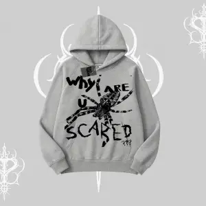 Beyaz Kapşonlu Sweatshirt Why are u Scared