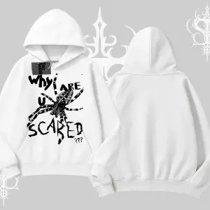 Beyaz Kapşonlu Sweatshirt Why are u Scared