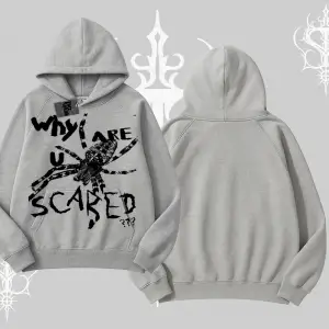 Beyaz Kapşonlu Sweatshirt Why are u Scared