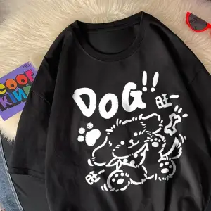 Beyaz Karikatür Baskılar Gevşek O-Boyun Yumuşak Yaz