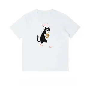 Beyaz karikatür kedi baskı gevşek yaz japon tarzı desen üst grafik T S