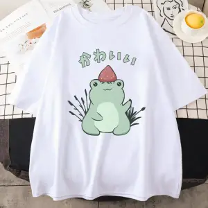 Beyaz Kawaii çilek kurbağa lu yaz karikatür hayvan üstleri ra