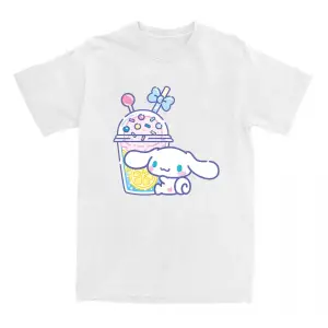 Beyaz Kawaii Köpek Grafik Baskı Yaz Unisex Sokak Tees Yumuşak Yuvarl