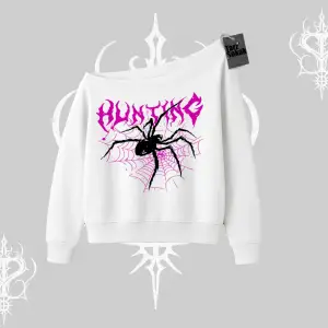 Beyaz Kayık Yaka Sweatshirt Autumn Spider