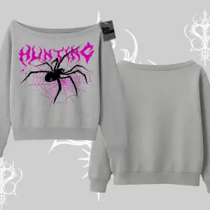 Beyaz Kayık Yaka Sweatshirt Autumn Spider
