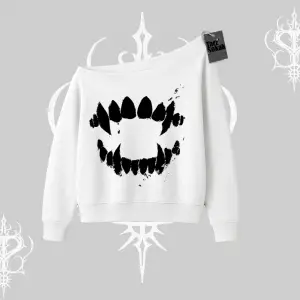 Beyaz Kayık Yaka Sweatshirt Vampir Dış