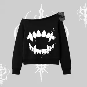 Beyaz Kayık Yaka Sweatshirt Vampir Dış