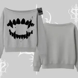Beyaz Kayık Yaka Sweatshirt Vampir Dış