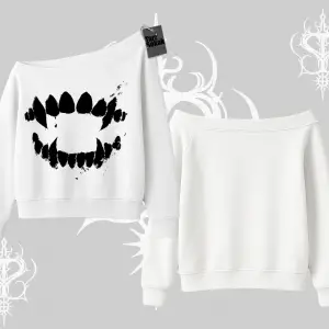 Beyaz Kayık Yaka Sweatshirt Vampir Dış