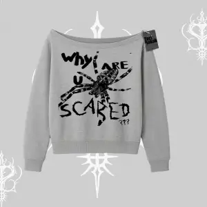 Beyaz Kayık Yaka Sweatshirt Why are u Scared