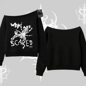 Beyaz Kayık Yaka Sweatshirt Why are u Scared