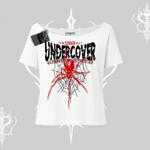 Beyaz Kayık yaka Tişört Spider Undercover