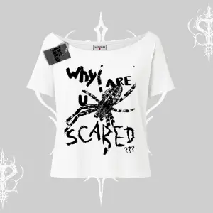 Beyaz Kayık yaka Tişört Why are u Scared