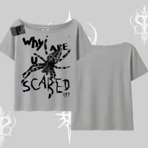 Beyaz Kayık yaka Tişört Why are u Scared