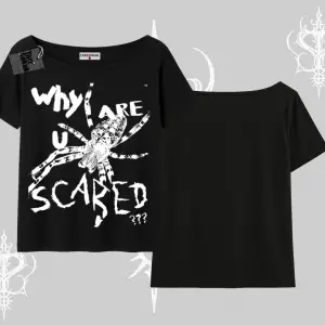 Beyaz Kayık yaka Tişört Why are u Scared