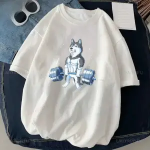 Beyaz Kedi Halter baskılı Çalışma Komik Spor Salonu Tasarım Etiket Grafik li T